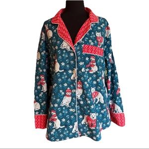 Printfresh All Bundled Up Blue Cotton Flannel Pajama Top Only Size Medium